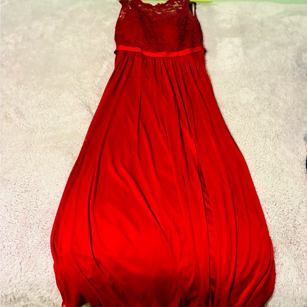 David's Bridal Scarlet Lace Mesh Accent Dress